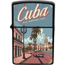 İberk Küba - Cuba - Hand-Paint Ülke Temalı Benzinli Siyah Çakmak