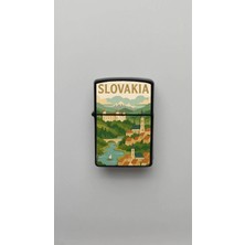 İberk Slovakia Slovakya - Paper-Cut Style - Benzinli Siyah Çakmak