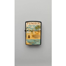 İberk Tunisia Tunus - Paper-Cut Style - Benzinli Siyah Çakmak