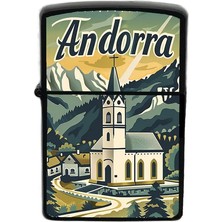 İberk Andorra - Andorra - Hand-Paint Ülke Temalı Benzinli Siyah Çakmak