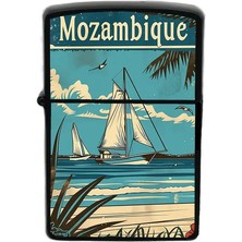 İberk Mozambik - Mozambique - Hand-Paint Ülke Temalı Benzinli Siyah Çakmak