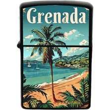 İberk Grenada - Grenada - Hand-Paint Ülke Temalı Benzinli Siyah Çakmak