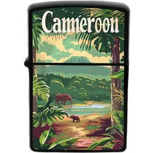 İberk Kamerun - Cameroon - Hand-Paint Ülke Temalı Benzinli Siyah Çakmak