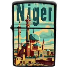 İberk Nijer - Niger - Hand-Paint Ülke Temalı Benzinli Siyah Çakmak