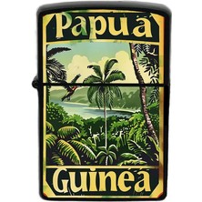 İberk Papua Yeni Gine - Papua New Guinea - Hand-Paint Ülke Temalı Benzinli Siyah Çakmak