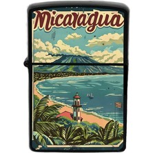 İberk Nikaragua - Nicaragua - Hand-Paint Ülke Temalı Benzinli Siyah Çakmak