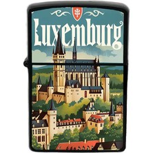 İberk Lüksemburg - Luxembourg - Hand-Paint Ülke Temalı Benzinli Siyah Çakmak