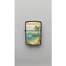 İberk Maldives Maldivler - Paper-Cut Style - Benzinli Siyah Çakmak