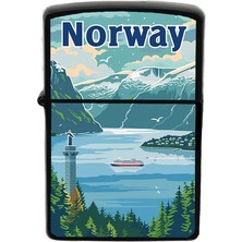 İberk Norveç - Norway - Hand-Paint Ülke Temalı Benzinli Siyah Çakmak