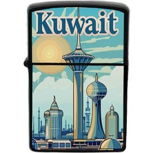 İberk Kuveyt - Kuwait - Hand-Paint Ülke Temalı Benzinli Siyah Çakmak