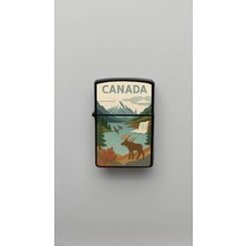 İberk Canada Kanada - Paper-Cut Style - Benzinli Siyah Çakmak