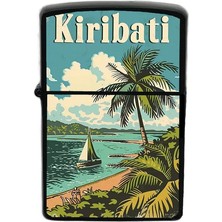 İberk Kiribati - Kiribati - Hand-Paint Ülke Temalı Benzinli Siyah Çakmak