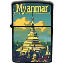 İberk Myanmar - Myanmar - Hand-Paint Ülke Temalı Benzinli Siyah Çakmak