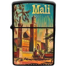 İberk Mali - Mali - Hand-Paint Ülke Temalı Benzinli Siyah Çakmak