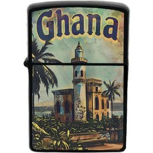 İberk Gana - Ghana - Hand-Paint Ülke Temalı Benzinli Siyah Çakmak