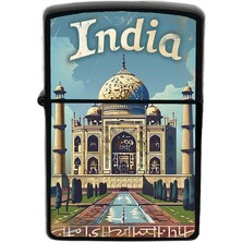 İberk Hindistan - India - Hand-Paint Ülke Temalı Benzinli Siyah Çakmak