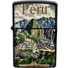 İberk Peru - Peru - Hand-Paint Ülke Temalı Benzinli Siyah Çakmak