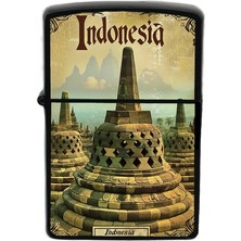 İberk Endonezya - Indonesia - Hand-Paint Ülke Temalı Benzinli Siyah Çakmak