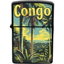 İberk Kongo - Congo - Hand-Paint Ülke Temalı Benzinli Siyah Çakmak