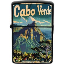 İberk Cape Verde - Cabo Verde - Hand-Paint Ülke Temalı Benzinli Siyah Çakmak
