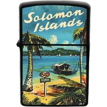 İberk Solomon Adaları - Solomon Islands - Hand-Paint Ülke Temalı Benzinli Siyah Çakmak