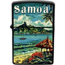 İberk Samoa - Samoa - Hand-Paint Ülke Temalı Benzinli Siyah Çakmak