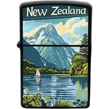 İberk Yeni Zelanda - New Zealand - Hand-Paint Ülke Temalı Benzinli Siyah Çakmak