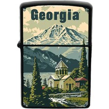 İberk Gürcistan - Georgia - Hand-Paint Ülke Temalı Benzinli Siyah Çakmak