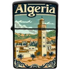 İberk Cezayir - Algeria - Hand-Paint Ülke Temalı Benzinli Siyah Çakmak