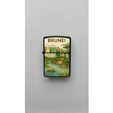 İberk Brunei Brunei - Paper-Cut Style - Benzinli Siyah Çakmak