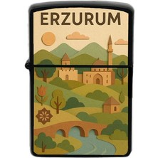 İberk Erzurum - Paper Cut Memleket Temalı Benzinli Siyah Çakmak