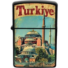 İberk Türkiye - Turkiye - Hand-Paint Ülke Temalı Benzinli Siyah Çakmak