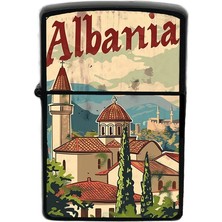 İberk Arnavutluk - Albania - Hand-Paint Ülke Temalı Benzinli Siyah Çakmak
