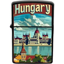 İberk Macaristan - Hungary - Hand-Paint Ülke Temalı Benzinli Siyah Çakmak