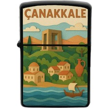 İberk Çanakkale - Paper Cut Memleket Temalı Benzinli Siyah Çakmak