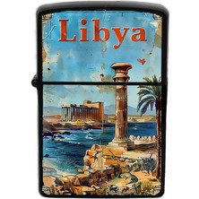 İberk Libya - Libya - Hand-Paint Ülke Temalı Benzinli Siyah Çakmak
