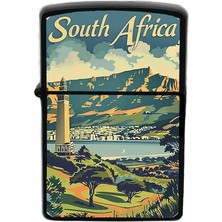 İberk Güney Afrika - South Africa - Hand-Paint Ülke Temalı Benzinli Siyah Çakmak