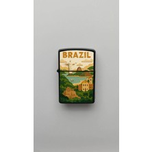 İberk Brazil Brezilya - Paper-Cut Style - Benzinli Siyah Çakmak