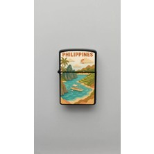 İberk Philippines Filipinler - Paper-Cut Style - Benzinli Siyah Çakmak