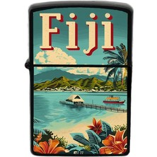 İberk Fiji - Fiji - Hand-Paint Ülke Temalı Benzinli Siyah Çakmak