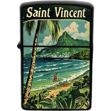 İberk Saint Vincent ve Grenadinler - Hand-Paint Ülke Temalı Benzinli Siyah Çakmak