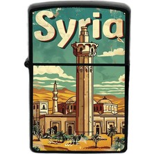 İberk Suriye - Syria - Hand-Paint Ülke Temalı Benzinli Siyah Çakmak