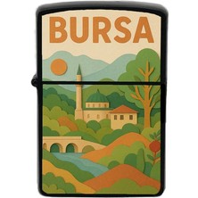 İberk Bursa - Paper Cut Memleket Temalı Benzinli Siyah Çakmak
