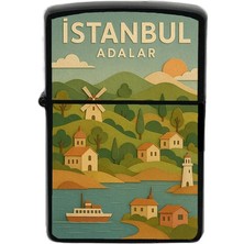 İberk Istanbul Adalar - Paper Cut Memleket Temalı Benzinli Siyah Çakmak