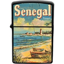 İberk Senegal - Senegal - Hand-Paint Ülke Temalı Benzinli Siyah Çakmak