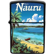 İberk Nauru - Nauru - Hand-Paint Ülke Temalı Benzinli Siyah Çakmak