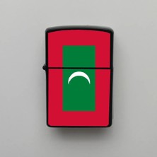 İberk Maldivler Maldives Klasik Ülke Bayraklı - Benzinli Siyah Çakmak