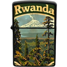 İberk Ruanda - Rwanda - Hand-Paint Ülke Temalı Benzinli Siyah Çakmak