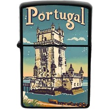 İberk Portekiz - Portugal - Hand-Paint Ülke Temalı Benzinli Siyah Çakmak