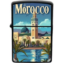 İberk Fas - Morocco - Hand-Paint Ülke Temalı Benzinli Siyah Çakmak